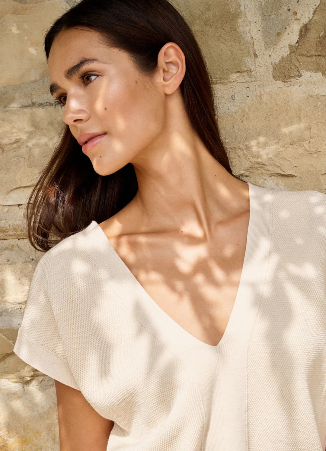 Mesh Stitch Double V-Neck Sweater