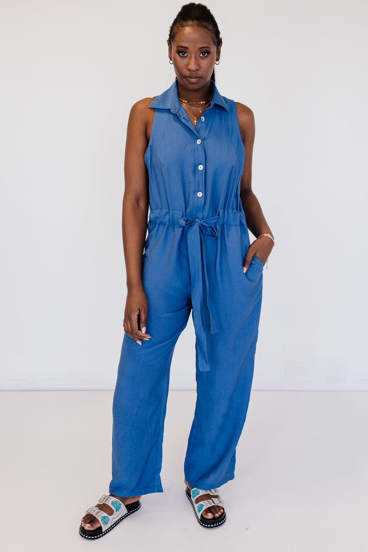 Plain Linen Blend Jumpsuit