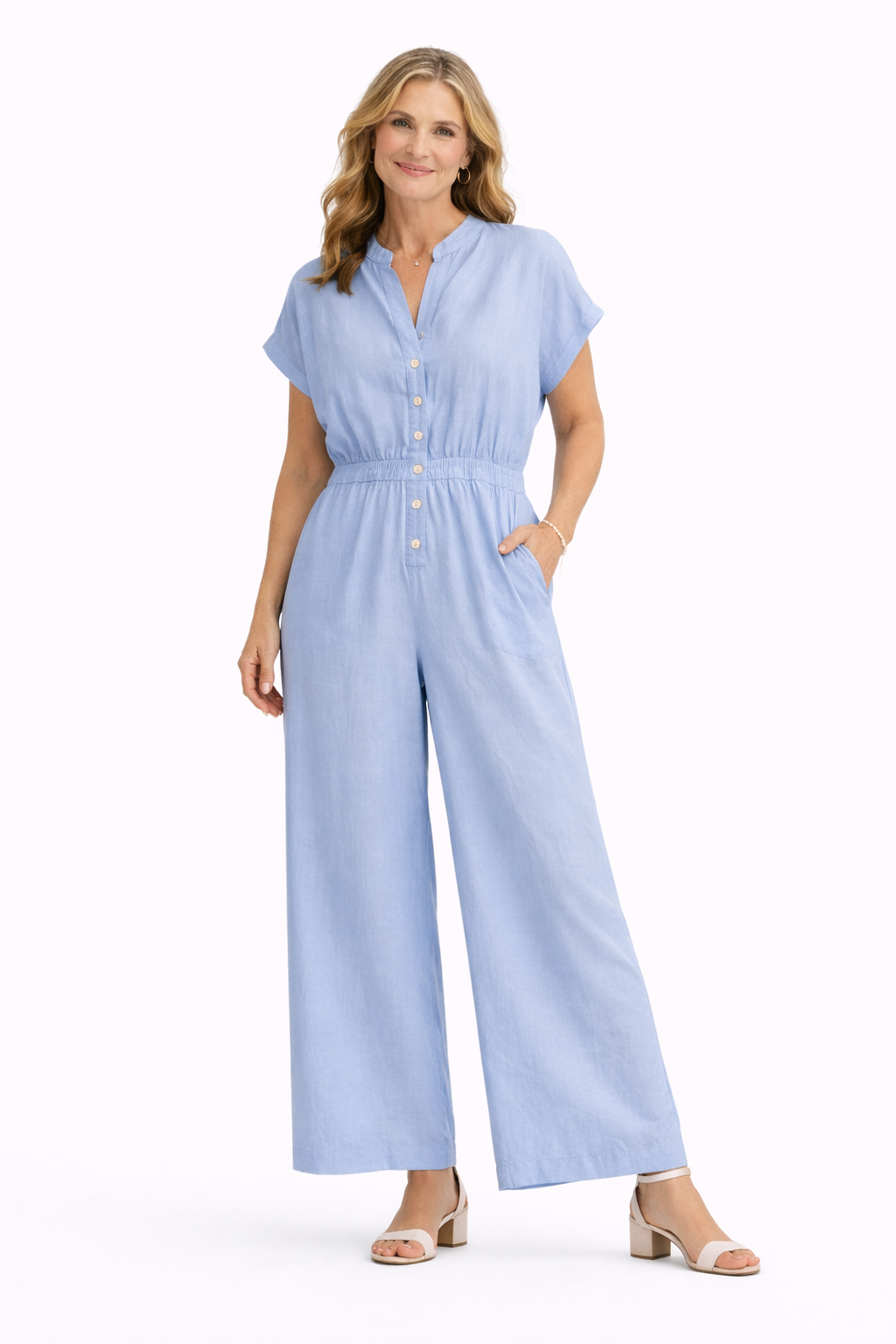 Mandarin Linen Blend Jumpsuit